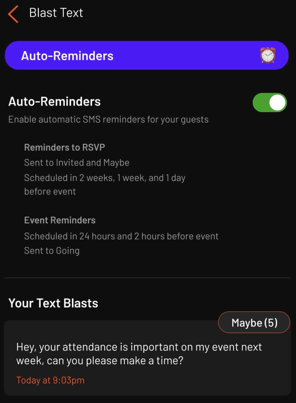 Send automatic<span class='max-md-hidden'><br /></span> reminders